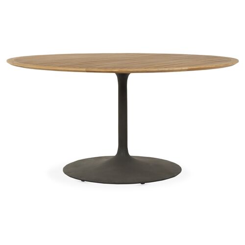 Reina 54" Round Outdoor Dining Table, Bronze/Natural Teak~P77593005