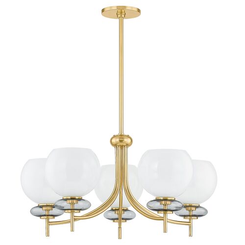 Radiance 5-Light Glass Orb Chandelier, Cloud/Aged Brass