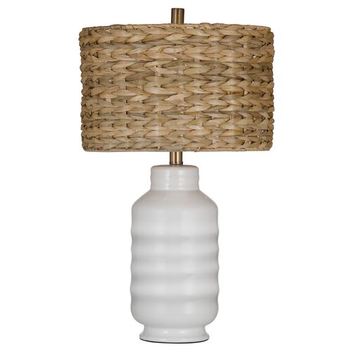 Marceline Ceramic Table Lamp, White/Woven Seagrass