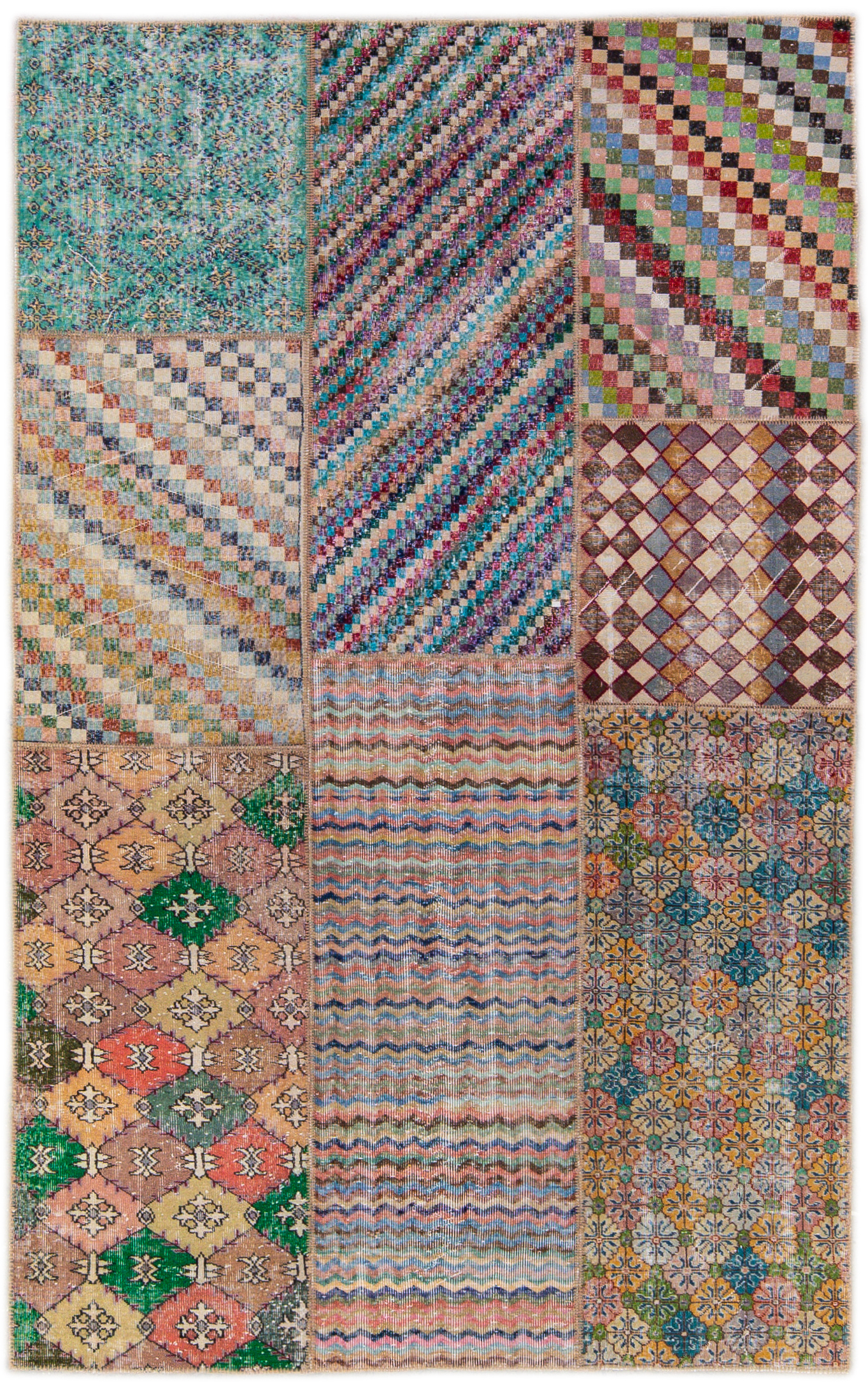 Vintage Turkish Patchwork Wool Rug~P77651177