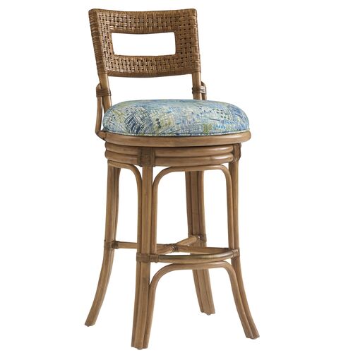 Bay Harbour Rattan Bar Stool, Small Pattern Green/Blue
