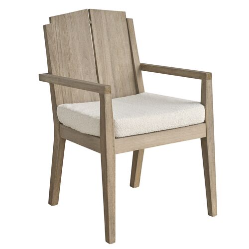 Coastal Living Montclair Outdoor Arm Chair, Warm Weathered Teak/Harborside Ivory Sunbrella