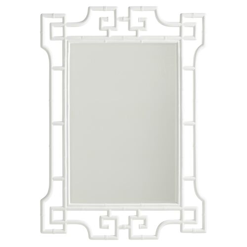 Hyde Chinoiserie Rectangular Wall Mirror, White~P111120045