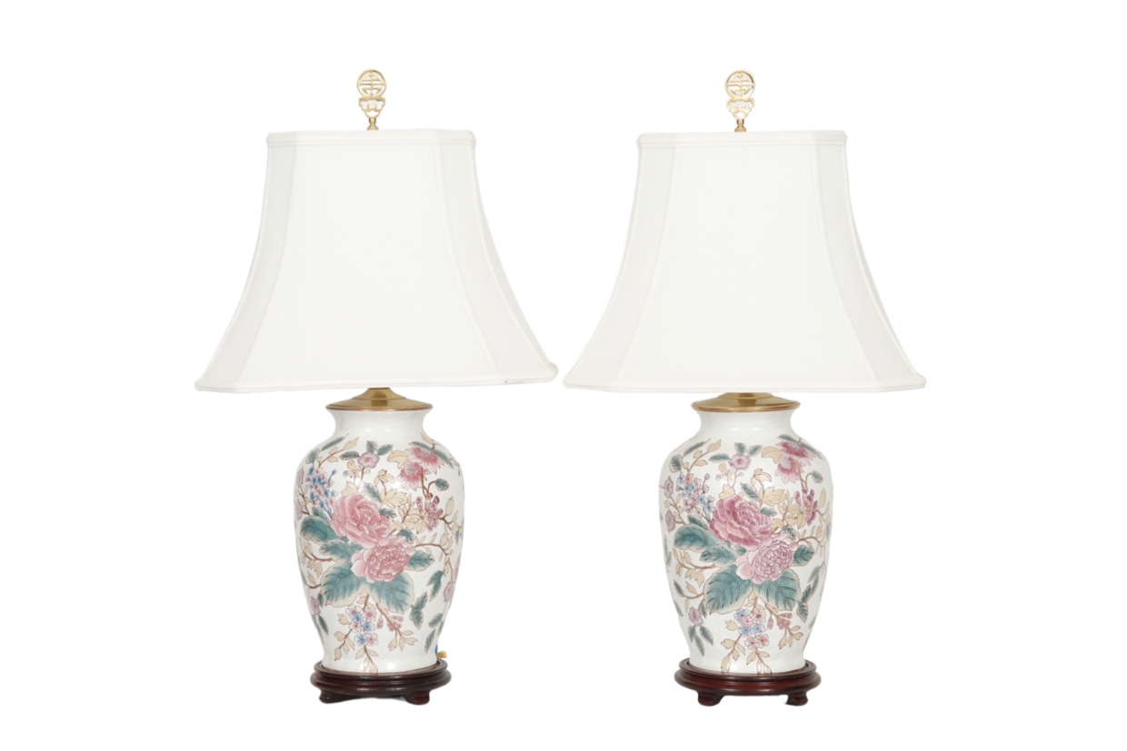 Ming Floral Ceramic Table Lamps, Pair~P77659648