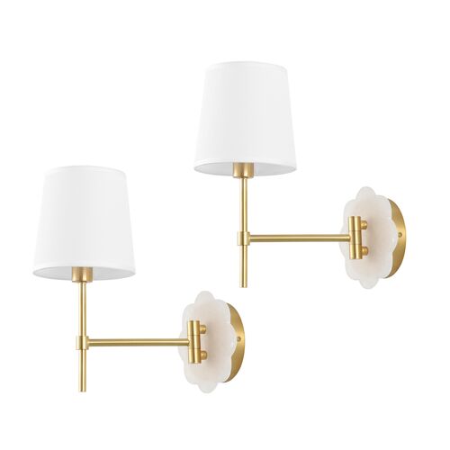 S/2 Lolli 11.5" Wall Sconces, Brass/White S/2 Lolli 11.5" Wall Sconces, Brass/White