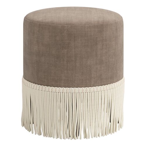 Ann Fringe Ottoman, Velvet