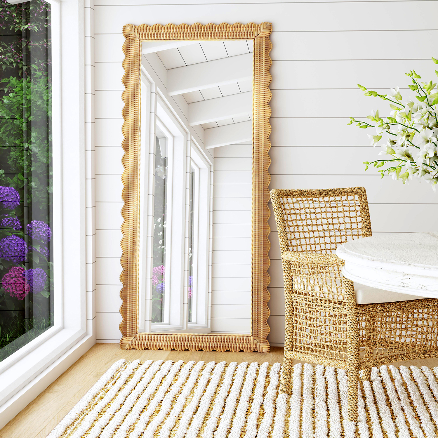 Sunny Scallop Rattan Floor Mirror | One Kings Lane