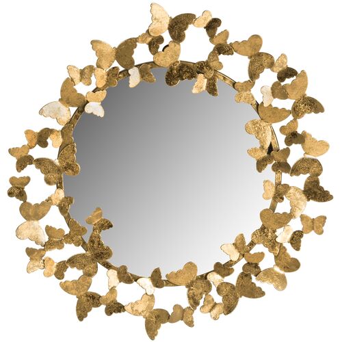 Aurian 27" Round Butterfly Wall Mirror, Gold