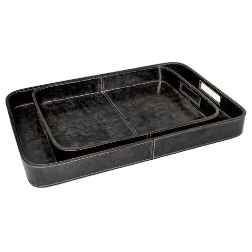 Derby Rectangle Leather Tray Set