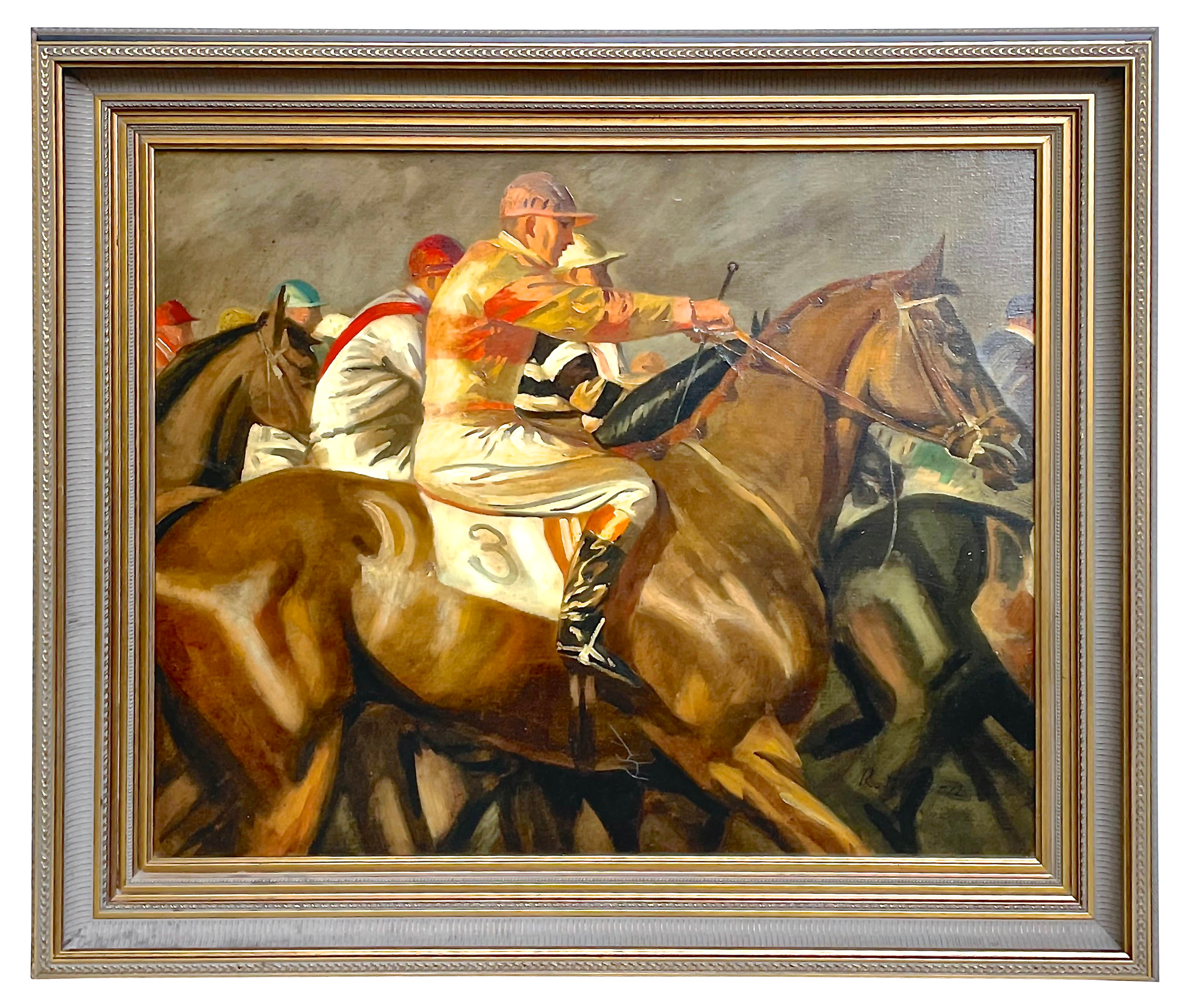 Framed Horse Racing Oil Painting~P77620495