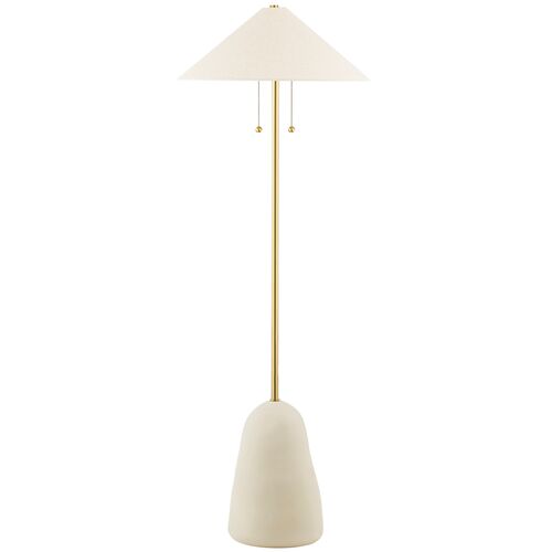 Maia Floor Lamp, Aged Brass/Textured Beige