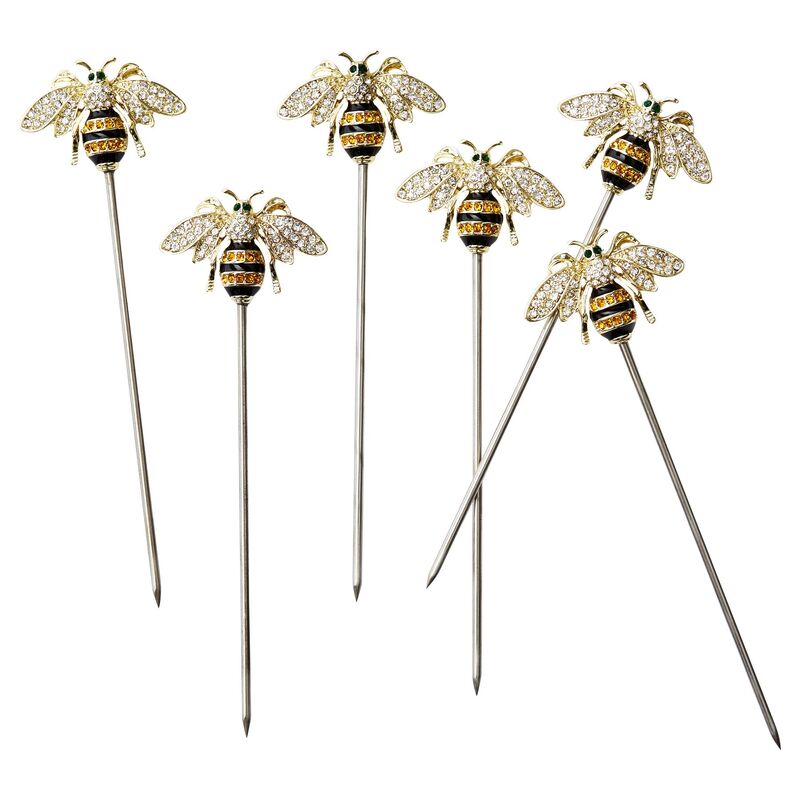 S/6 Bee Toothpicks, Silver/Gold