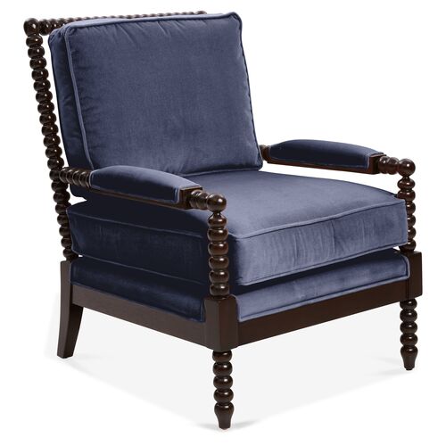 Bankwood Spindle Chair, Navy Velvet~P77451609