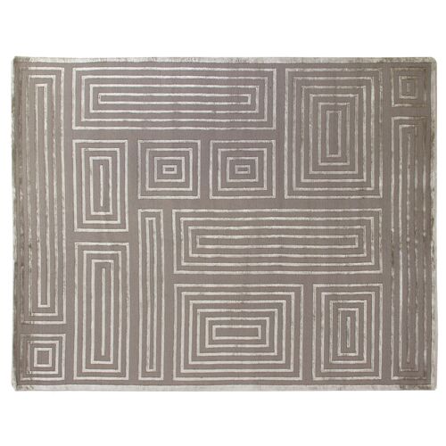 Velvet Maze Block Rug, Silver