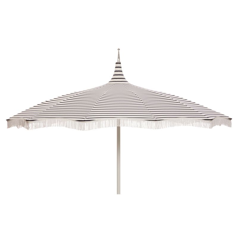 Ari Pagoda Fringe Patio Umbrella, Indigo/White