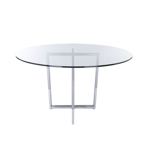Legend Round Glass Dining Table, Chromed Steel
