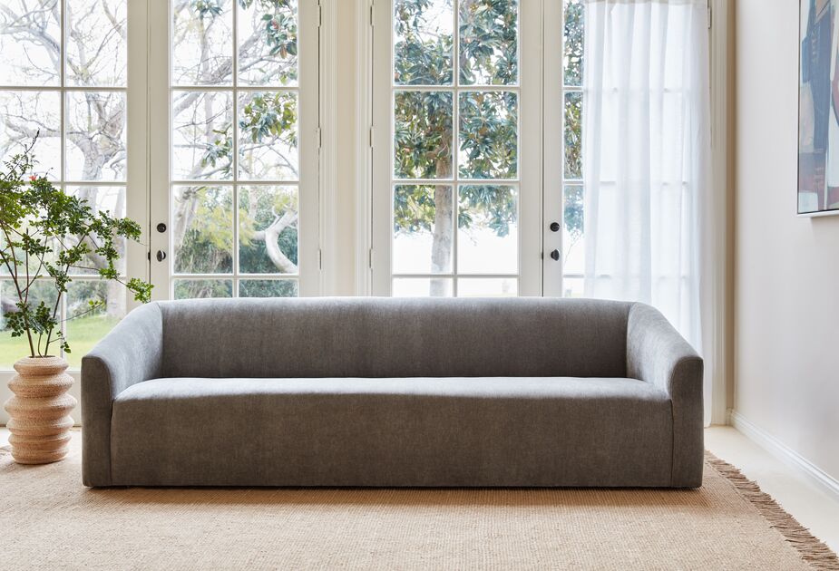 The Carver Sofa in Silversage Performance Velvet. Find the vase here.
