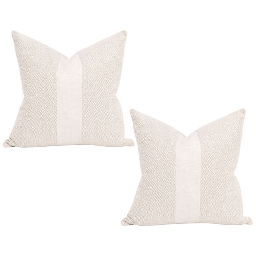 S/2 Astria 22" Linen Stripe Pillows, Cream