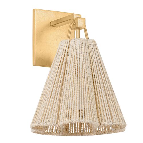 Sonoma Scalloped Abaca Rope Wall Sconce, Natural/Vintage Gold Leaf Sonoma Scalloped Abaca Rope Wall Sconce, Natural/Vintage Gold Leaf